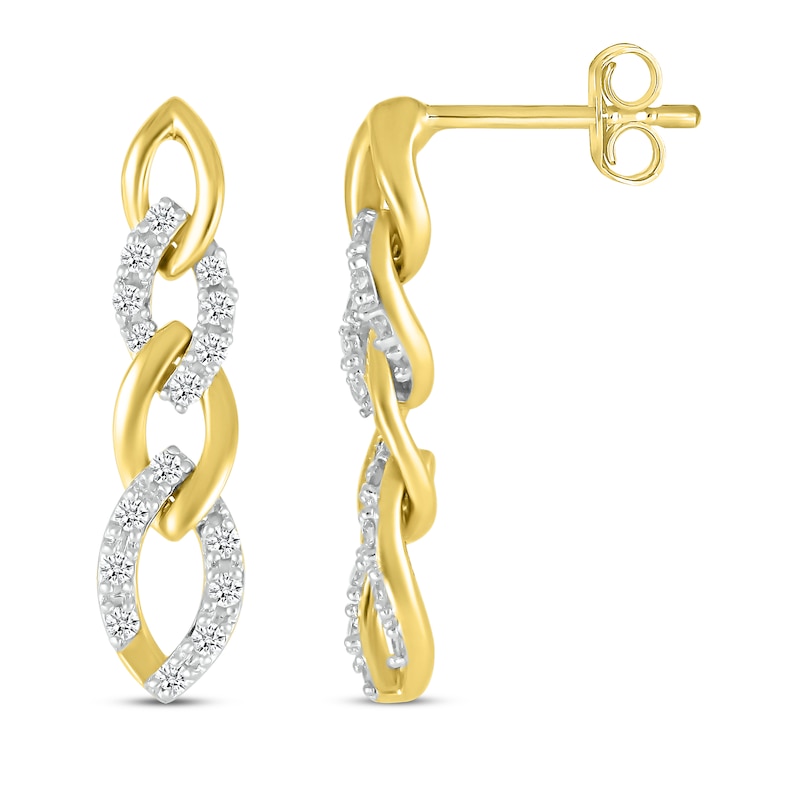 Main Image 3 of Diamond Alternating Link Drop Earrings 1/6 ct tw 10K Yellow Gold