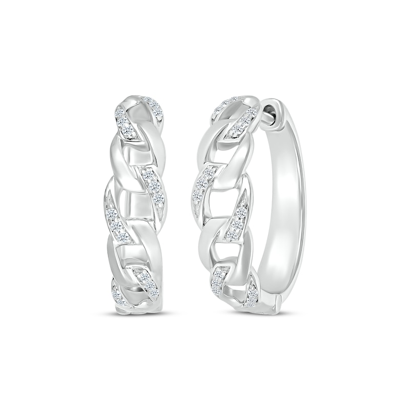 Main Image 1 of Diamond Chain Link Hoop Earrings 1/6 ct tw 10K White Gold