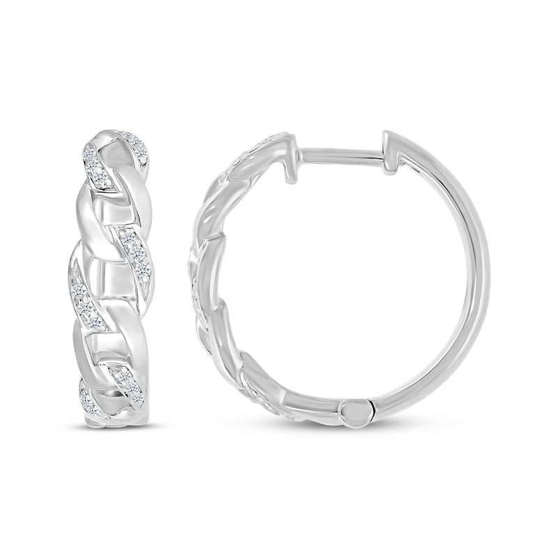 Main Image 3 of Diamond Chain Link Hoop Earrings 1/6 ct tw 10K White Gold