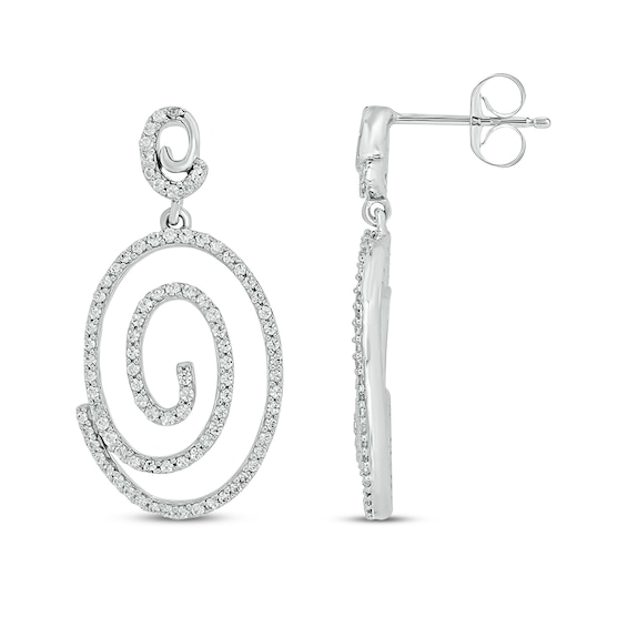 Diamond Spiral Drop Earrings 1/2 ct tw Sterling Silver