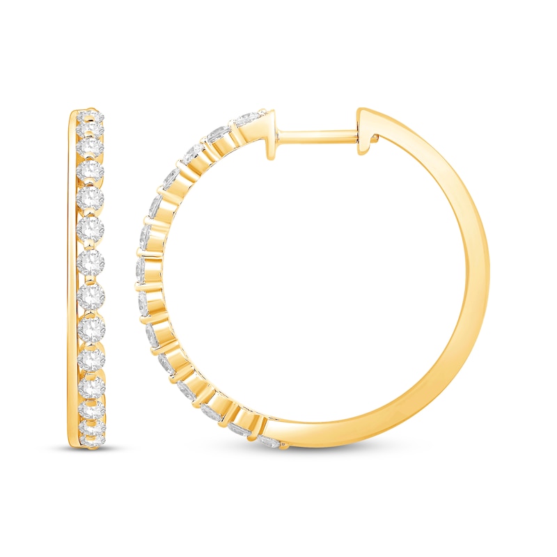 Main Image 3 of Diamond Hoop Earrings 3/4 ct tw 10K Yellow Gold