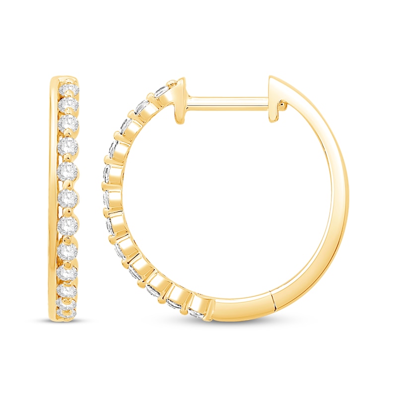 Main Image 3 of Diamond Hoop Earrings 1/4 ct tw 10K Yellow Gold