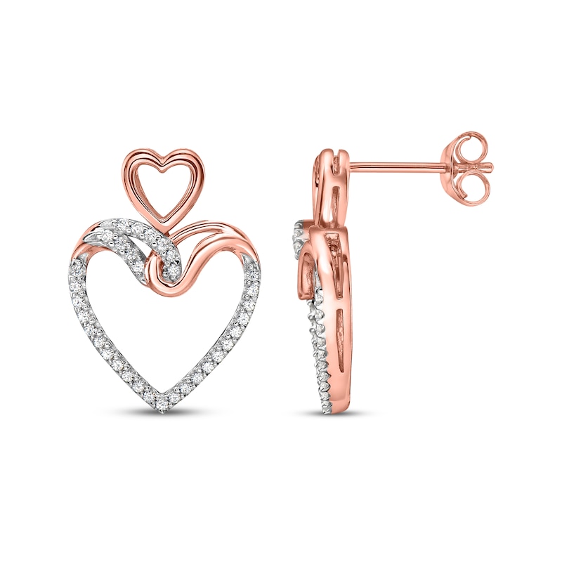 Main Image 1 of Diamond Double Heart Earrings 1/4 ct tw 10K Rose Gold