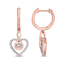 Diamond Infinity Heart Dangle Hoop Earrings 1/4 ct tw 10K Rose Gold