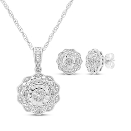 Diamond Flower Gift Set 1/10 ct tw Sterling Silver