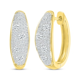 Multi-Diamond Center Cobblestone Hoop Earrings 1 ct tw 10K Yellow Gold