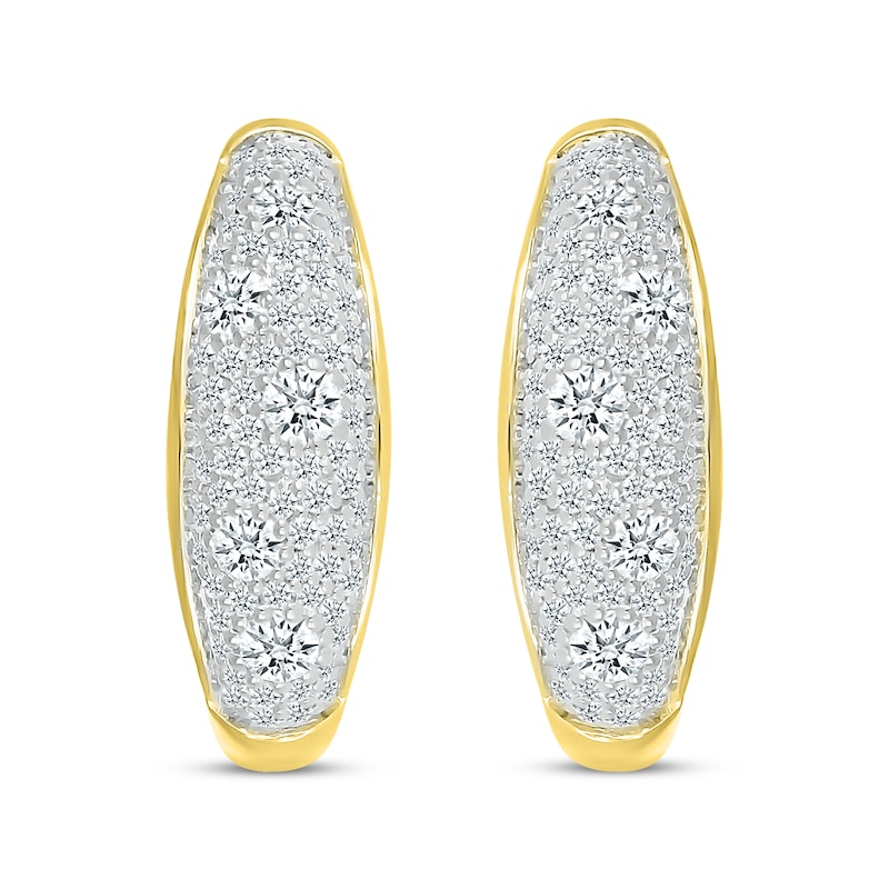 Main Image 2 of Multi-Diamond Center Cobblestone Hoop Earrings 1 ct tw 10K Yellow Gold