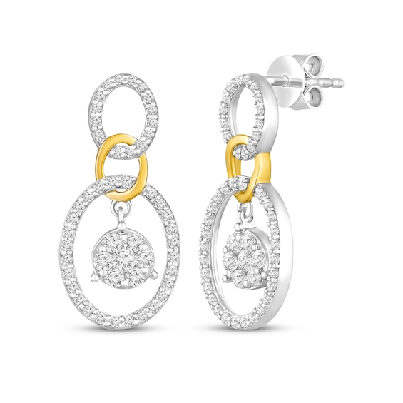 Diamond Oval Link Drop Earrings 3/4 ct tw 10K Two-Tone Gold