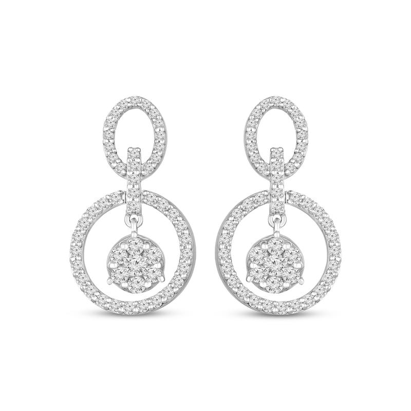 Main Image 2 of Diamond Oval & Circle Drop Earrings 3/4 ct tw 10K White Gold