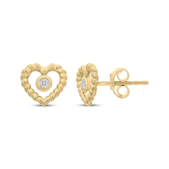 Diamond Rope Twist Heart Stud Earrings 1/15 ct tw 10K Yellow Gold
