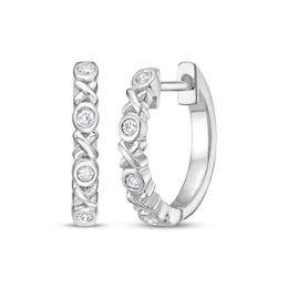 Diamond &quot;XO&quot; Huggie Hoop Earrings 1/10 ct tw Sterling Silver