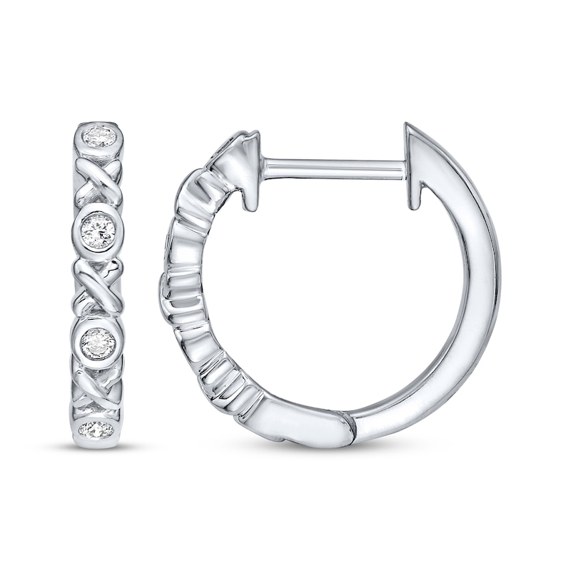 Diamond "XO" Huggie Hoop Earrings 1/10 ct tw Sterling Silver