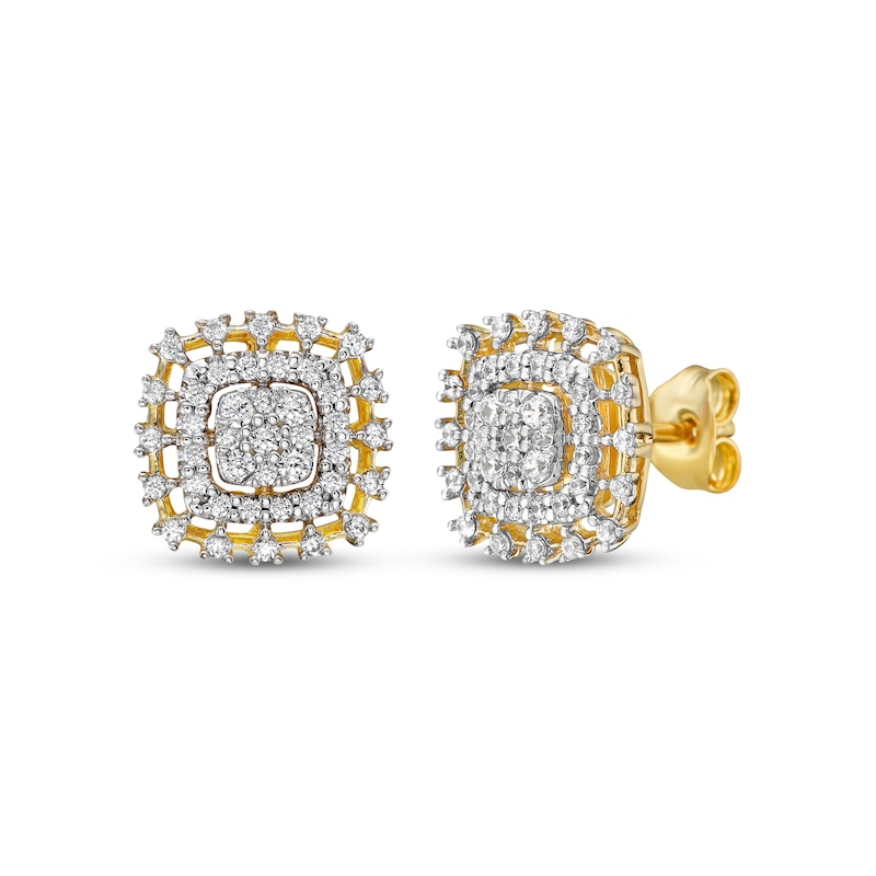 Main Image 1 of Diamond Cushion-Shaped Cluster Earrings 1/2 ct tw 10K Yellow Gold