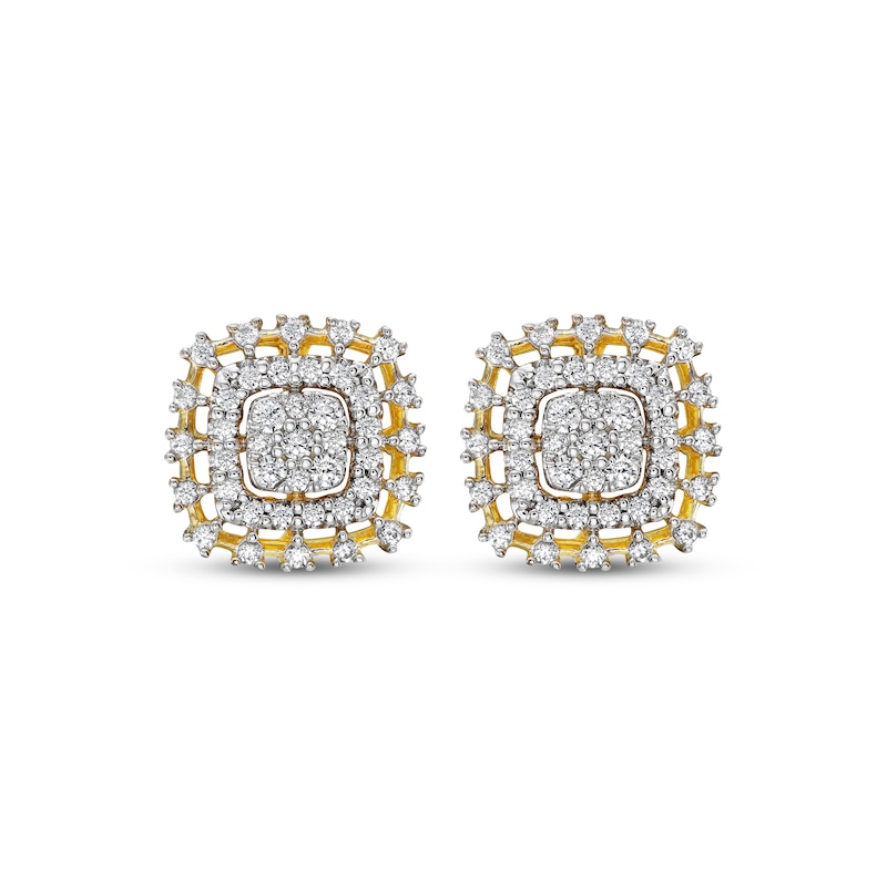 Main Image 2 of Diamond Cushion-Shaped Cluster Earrings 1/2 ct tw 10K Yellow Gold