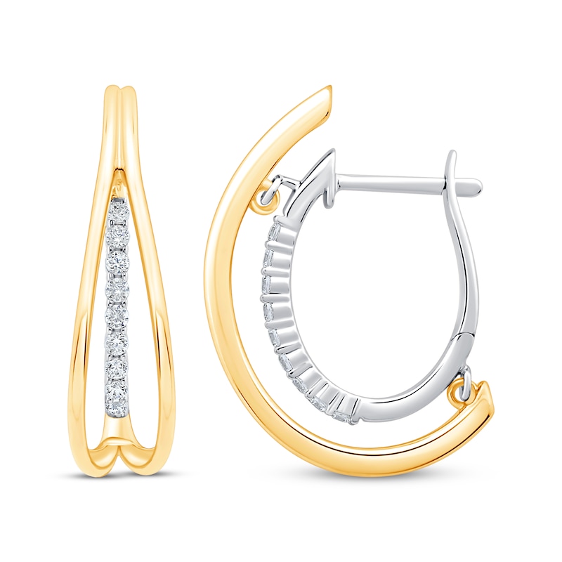 Main Image 3 of Unstoppable Love Diamond Split Double Hoop Earrings 1/3 ct tw 10K Two-Tone Gold