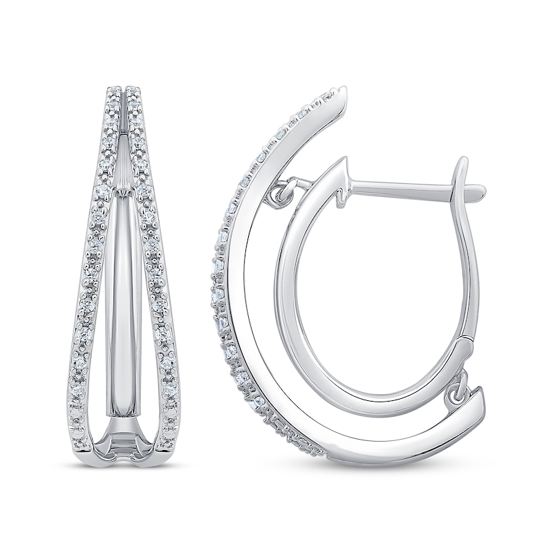 Main Image 3 of Unstoppable Love Diamond Split Double Hoop Earrings 1/4 ct tw 10K White Gold