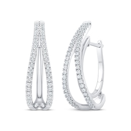 Unstoppable Love Diamond Split Double Hoop Earrings 1 ct tw 10K White Gold