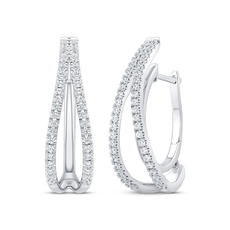 Main Image 1 of Unstoppable Love Diamond Split Double Hoop Earrings 1 ct tw 10K White Gold