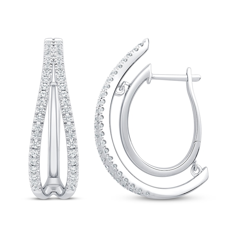 Main Image 3 of Unstoppable Love Diamond Split Double Hoop Earrings 1 ct tw 10K White Gold