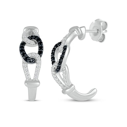 Black & White Diamond Linked J-Hoop Earrings 1/4 ct tw Sterling Silver