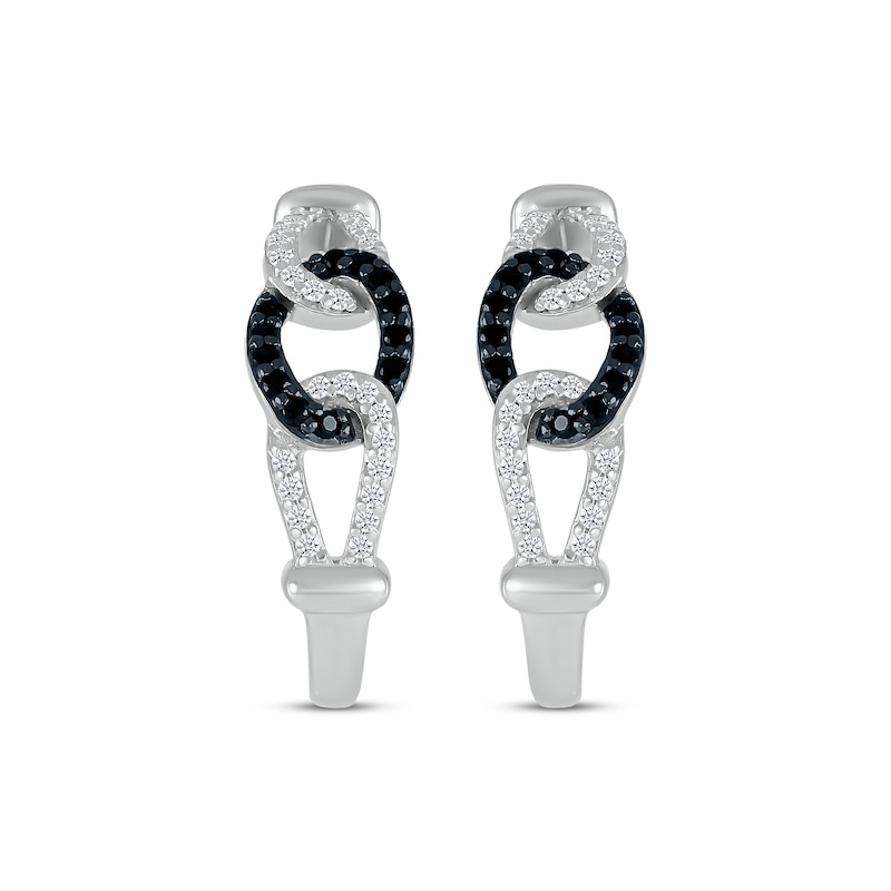 Main Image 2 of Black & White Diamond Linked J-Hoop Earrings 1/4 ct tw Sterling Silver