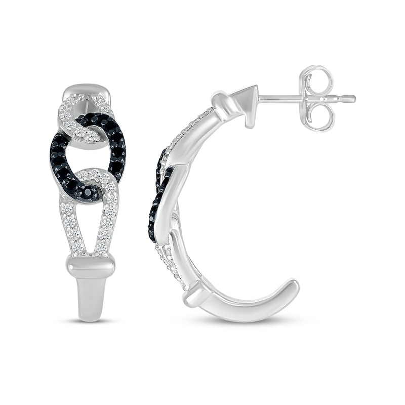 Main Image 3 of Black & White Diamond Linked J-Hoop Earrings 1/4 ct tw Sterling Silver