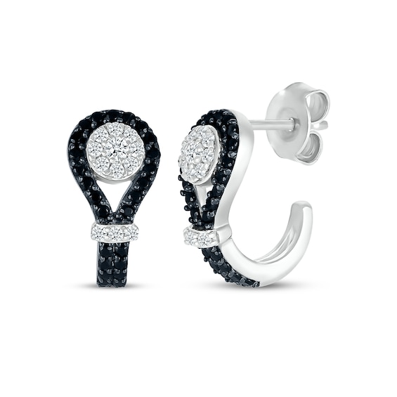 Black & White Diamond Buttonhole J-Hoop Earrings 1/2 ct tw Sterling Silver