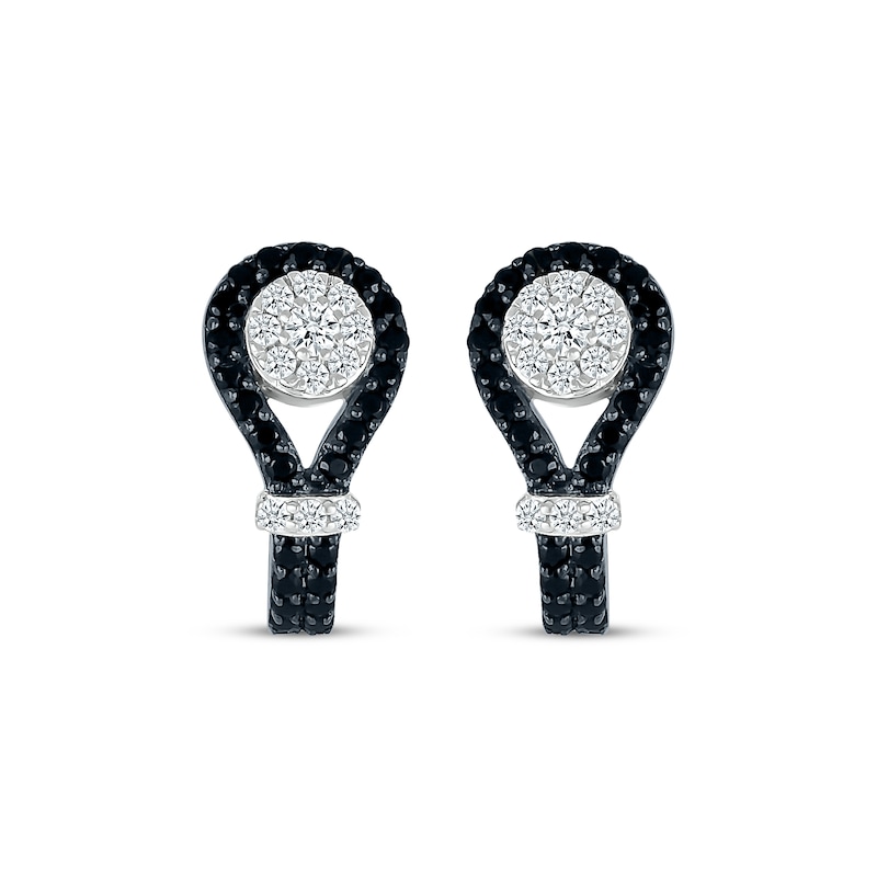 Main Image 2 of Black & White Diamond Buttonhole J-Hoop Earrings 1/2 ct tw Sterling Silver