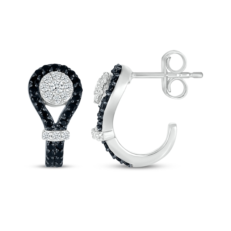 Main Image 3 of Black & White Diamond Buttonhole J-Hoop Earrings 1/2 ct tw Sterling Silver