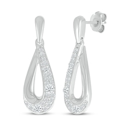 Diamond Cobblestone Teardrop Dangle Earrings 1/3 ct tw 10K White Gold