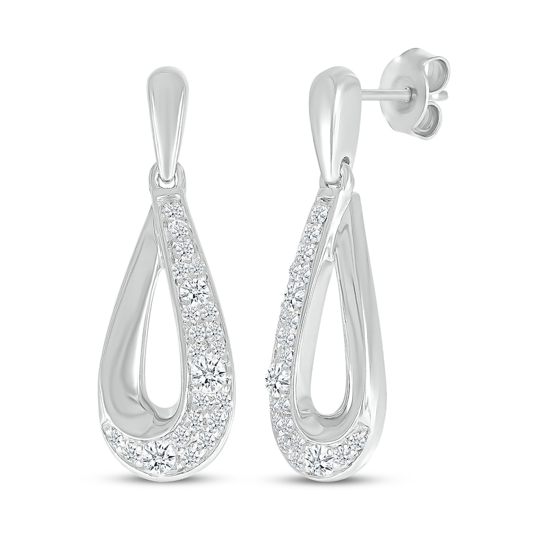 Main Image 1 of Diamond Cobblestone Teardrop Dangle Earrings 1/3 ct tw 10K White Gold