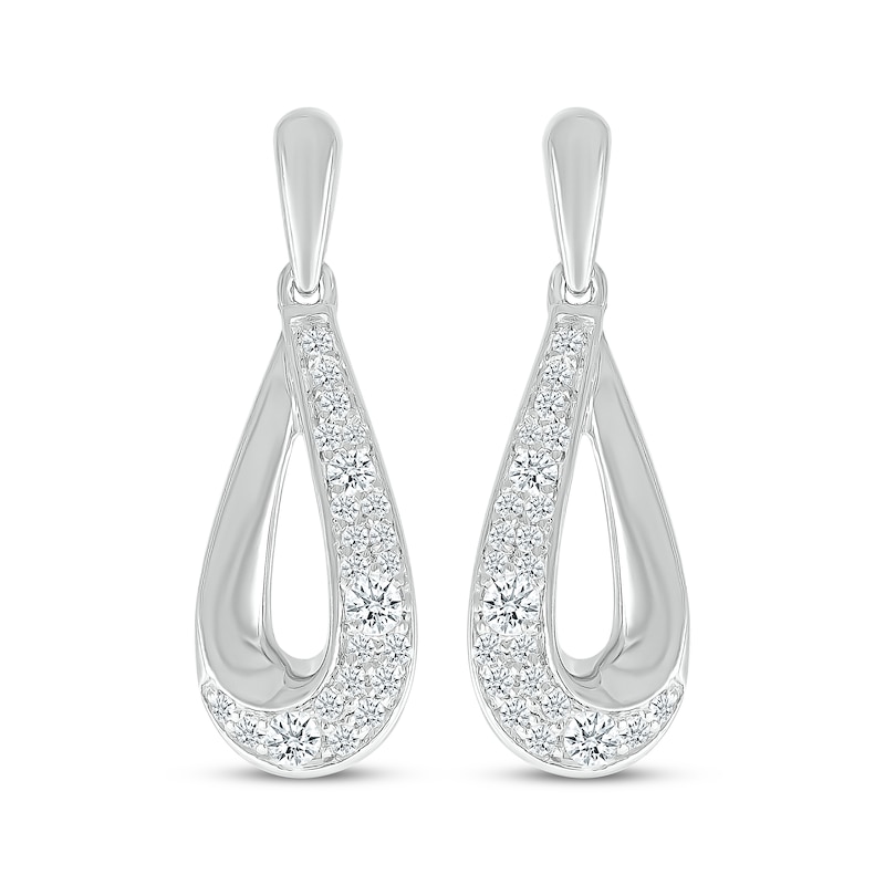 Main Image 2 of Diamond Cobblestone Teardrop Dangle Earrings 1/3 ct tw 10K White Gold