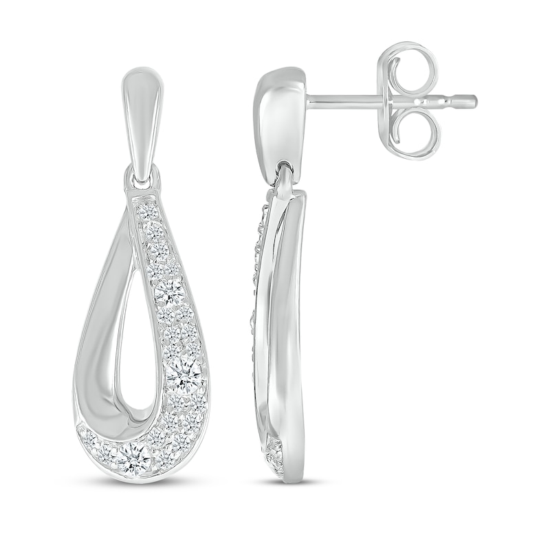 Main Image 3 of Diamond Cobblestone Teardrop Dangle Earrings 1/3 ct tw 10K White Gold