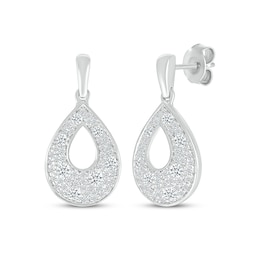 Diamond Cobblestone Teardrop Dangle Earrings 5/8 ct tw 10K White Gold