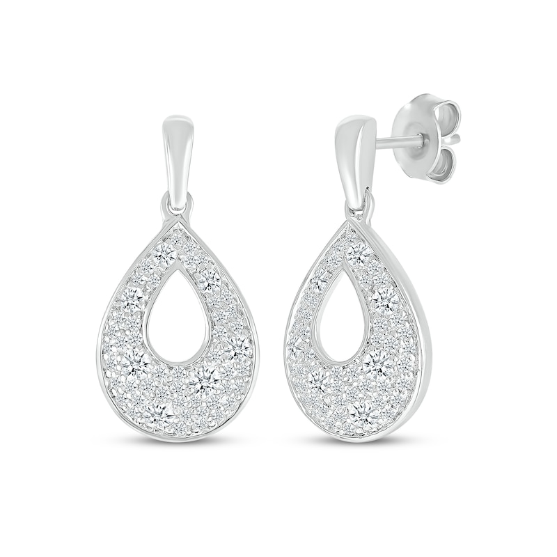 Main Image 1 of Diamond Cobblestone Teardrop Dangle Earrings 5/8 ct tw 10K White Gold