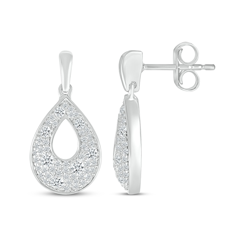 Main Image 3 of Diamond Cobblestone Teardrop Dangle Earrings 5/8 ct tw 10K White Gold