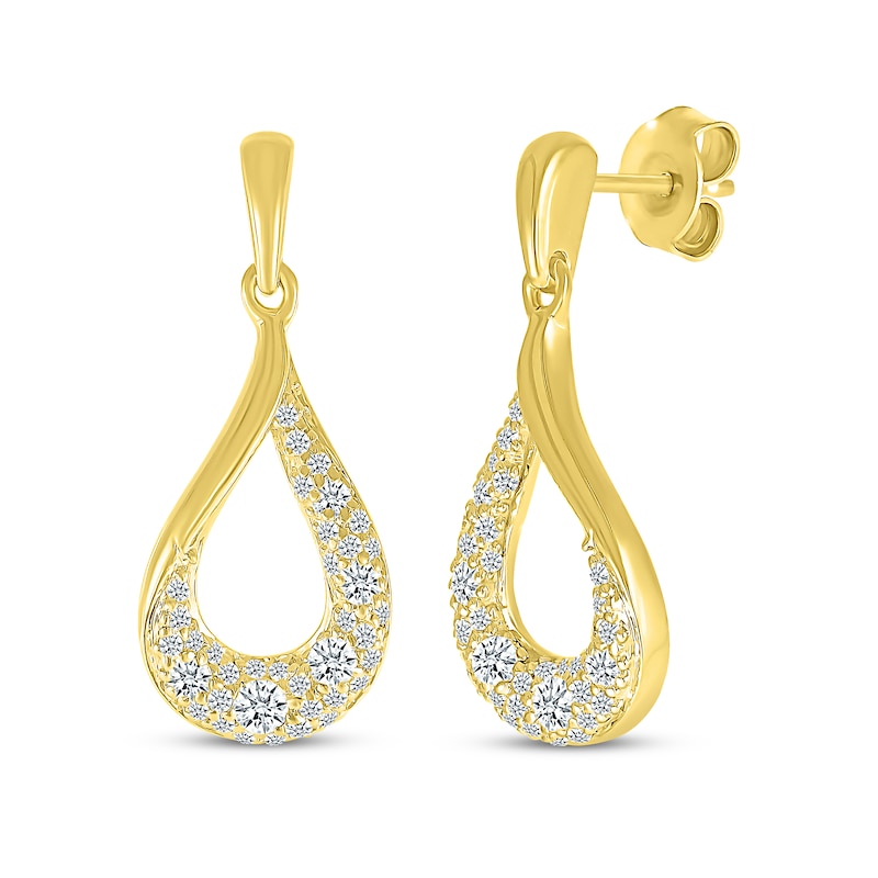 Main Image 1 of Diamond Cobblestone Twist Teardrop Dangle Earrings 1/2 ct tw 10K Yellow Gold