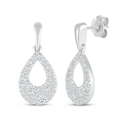 Diamond Cobblestone Teardrop Dangle Earrings 5/8 ct tw 10K White Gold