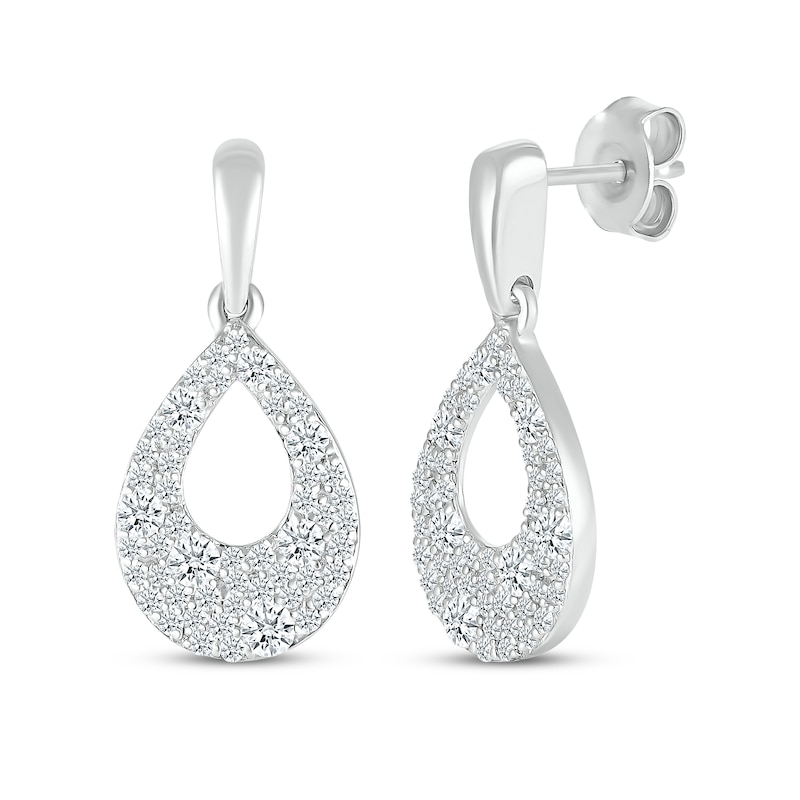 Main Image 1 of Diamond Cobblestone Teardrop Dangle Earrings 5/8 ct tw 10K White Gold