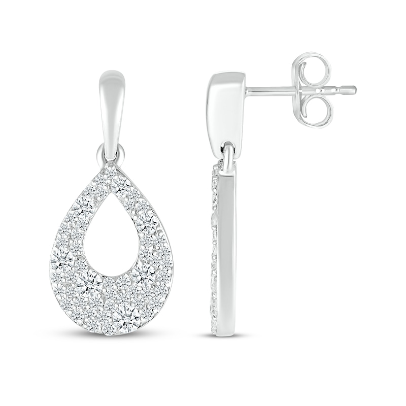 Main Image 3 of Diamond Cobblestone Teardrop Dangle Earrings 5/8 ct tw 10K White Gold