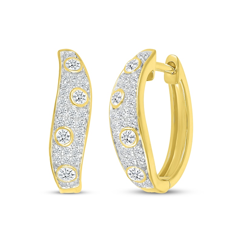 Main Image 1 of Diamond Cobblestone Swirl Hoop Earrings 5/8 ct tw 10K Yellow Gold