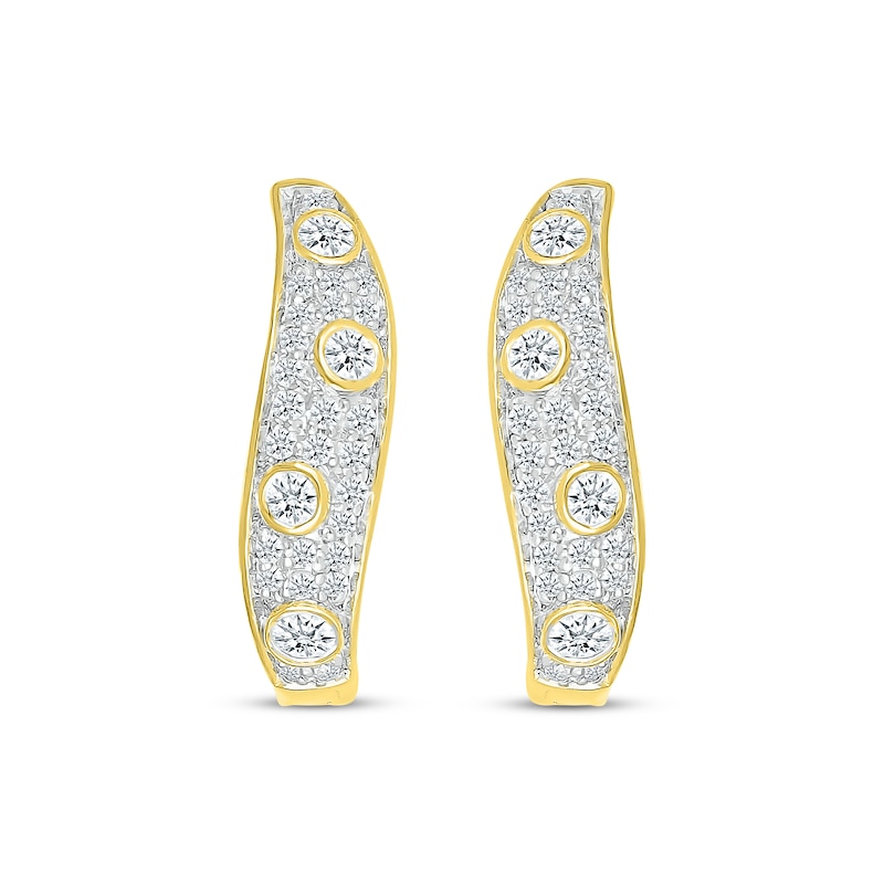 Main Image 2 of Diamond Cobblestone Swirl Hoop Earrings 5/8 ct tw 10K Yellow Gold