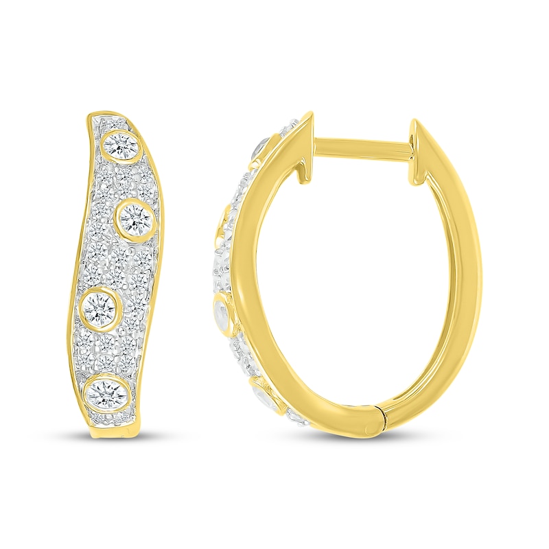 Main Image 3 of Diamond Cobblestone Swirl Hoop Earrings 5/8 ct tw 10K Yellow Gold