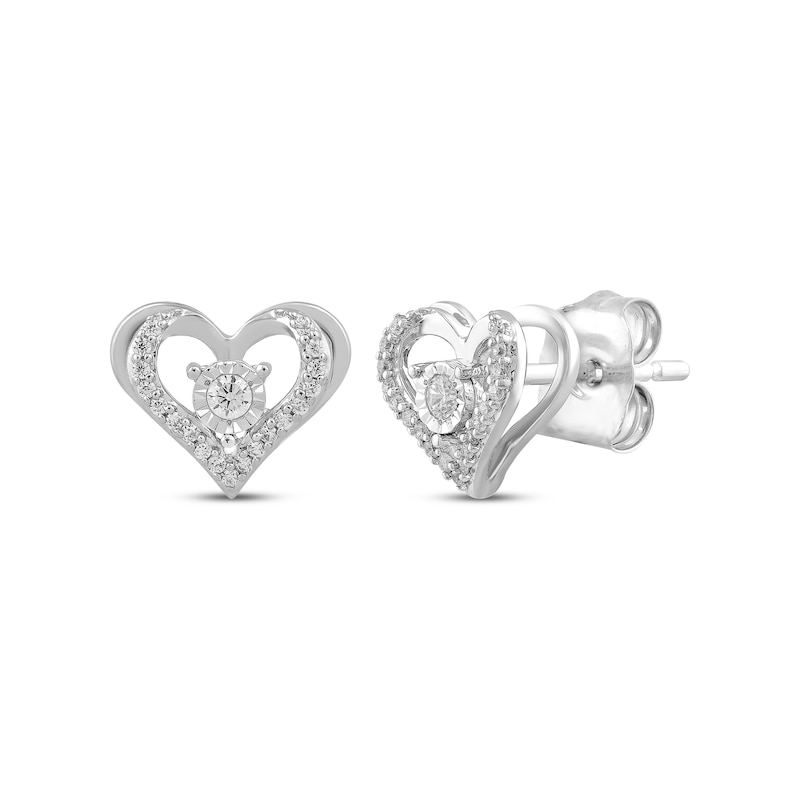 Main Image 1 of Diamond Open Heart Stud Earrings 1/10 ct tw Sterling Silver