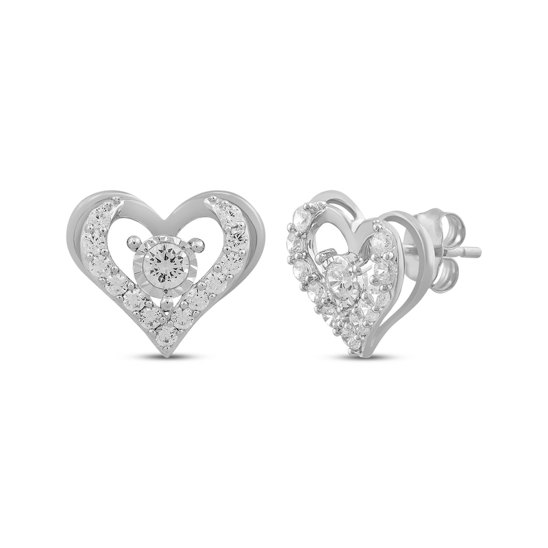 Main Image 1 of Diamond Open Heart Stud Earrings 1 ct tw 10K White Gold