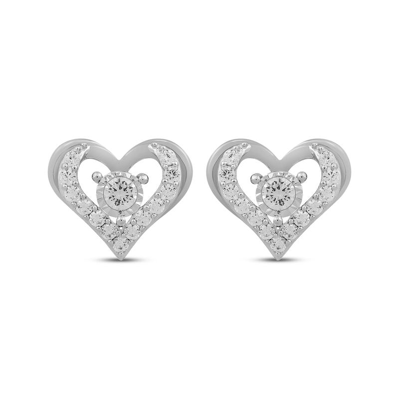 Main Image 2 of Diamond Open Heart Stud Earrings 1 ct tw 10K White Gold