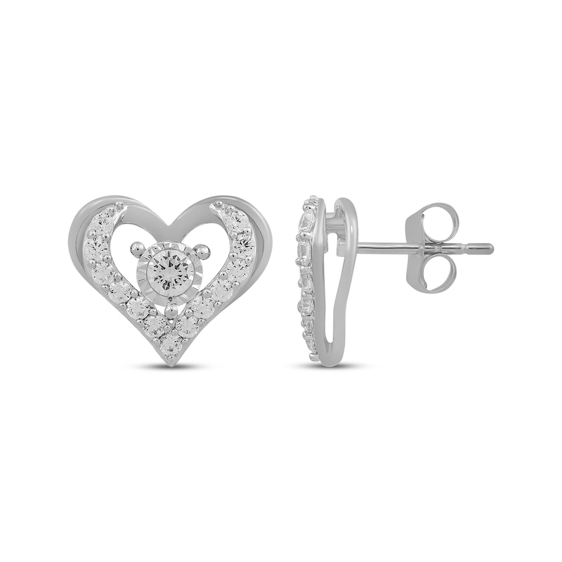 Main Image 3 of Diamond Open Heart Stud Earrings 1 ct tw 10K White Gold