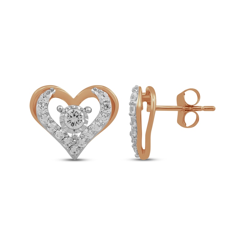 Main Image 3 of Diamond Open Heart Stud Earrings 1 ct tw 10K Rose Gold