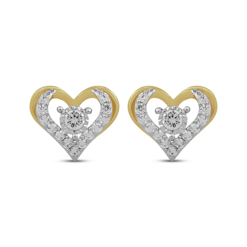 Main Image 2 of Diamond Open Heart Stud Earrings 1 ct tw 10K Yellow Gold