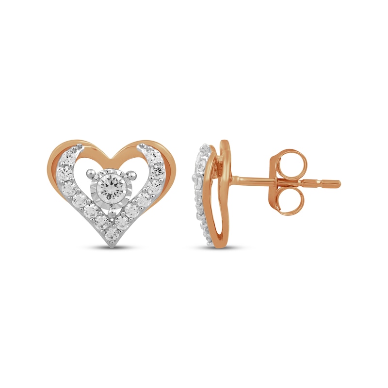 Main Image 3 of Diamond Open Heart Stud Earrings 1/2 ct tw 10K Rose Gold